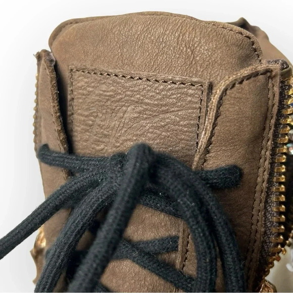 Giuseppe Zanotti  Brown Leather Donna Hi-Top Swarovski Crystal Sneakers 37 - Picture 9 of 13